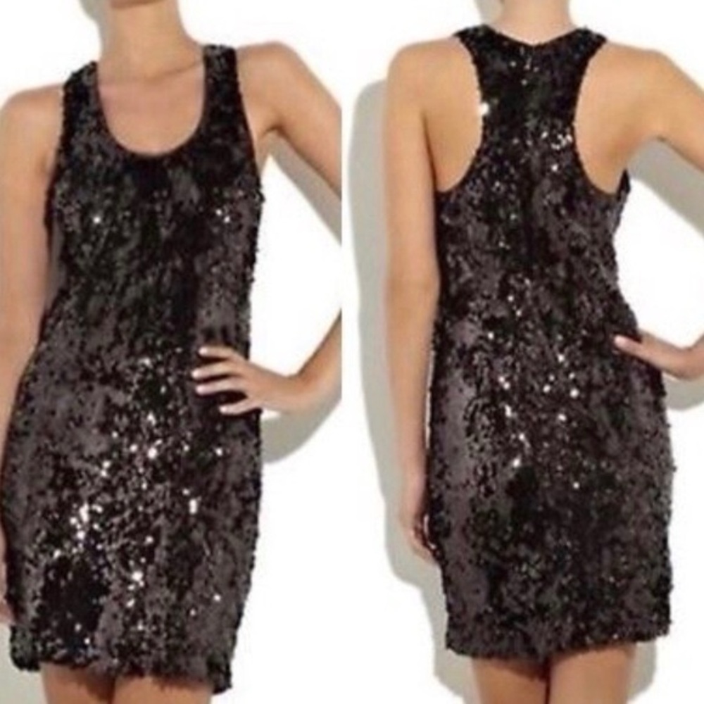 Vince Brown Sequin Shift Mini Dress Scoop Neck Racerback‎ Women’s Size 6